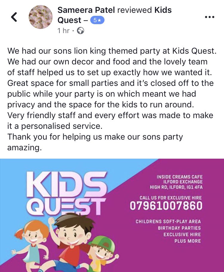 KidsQuestUK's tweet photo. #anotherfabreview #birthdayparties #kidsquestuk #kidsactivities #funtime #creamsilford #ilfordexchange https://t.co/PpvW9opEcC