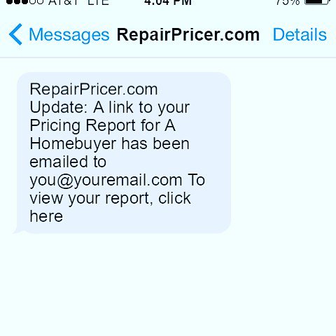 RepairPricer's tweet photo. Product update: starting today all customers will now receive a text notification as soon as their report is ready. We understand the importance of timeliness during the real estate process and we’re constantly working hard to streamline and improve our… https://t.co/jlV4sr1UOo https://t.co/VPQ3xc2FfV