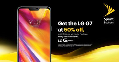 Get 50% off the LG G7 for your
business with Sprint Flex lease. Come in to your local Sprint Store for #SizzlingSprintSaturday
on July 28!