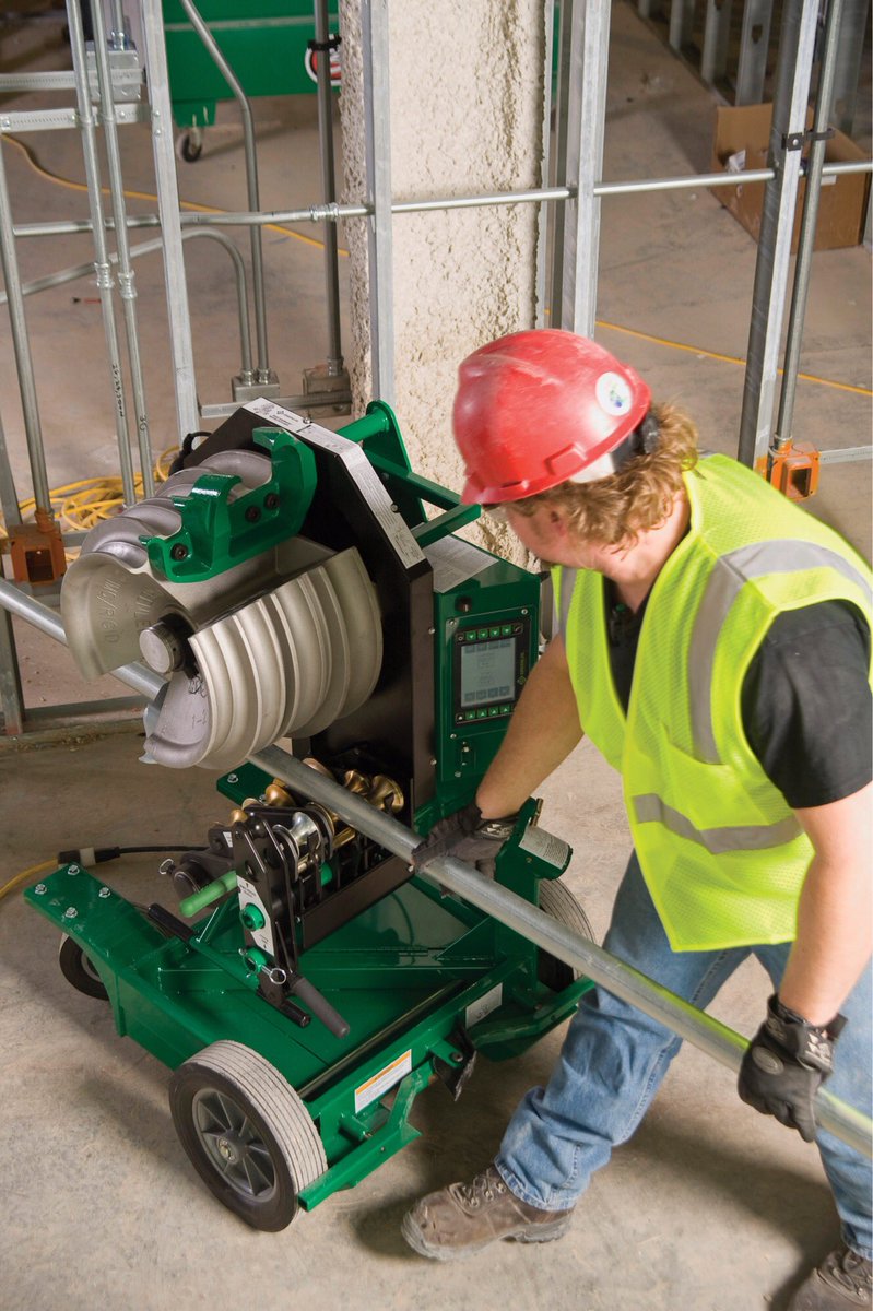 Today’s spotlight is on the 855GX Electric Conduit Bender, Greenlee’s most advanced programmable bender. It features smart sensors that know exactly what diameter conduit and type you are going to bend and automatically factors spring back for any angle.