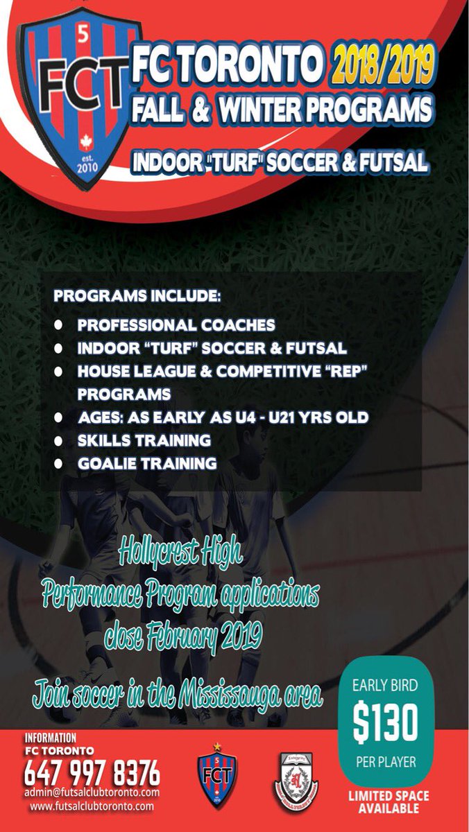 FCToronto_'s tweet photo. 2018/2019 Fall Programs including a joint venture with @TDSB_Hollycrest in the 1st ever Athlete High Performance Program details to be released shortly #futsal #Highperformance #soccer #elitestream https://t.co/A4RzkiZDEw