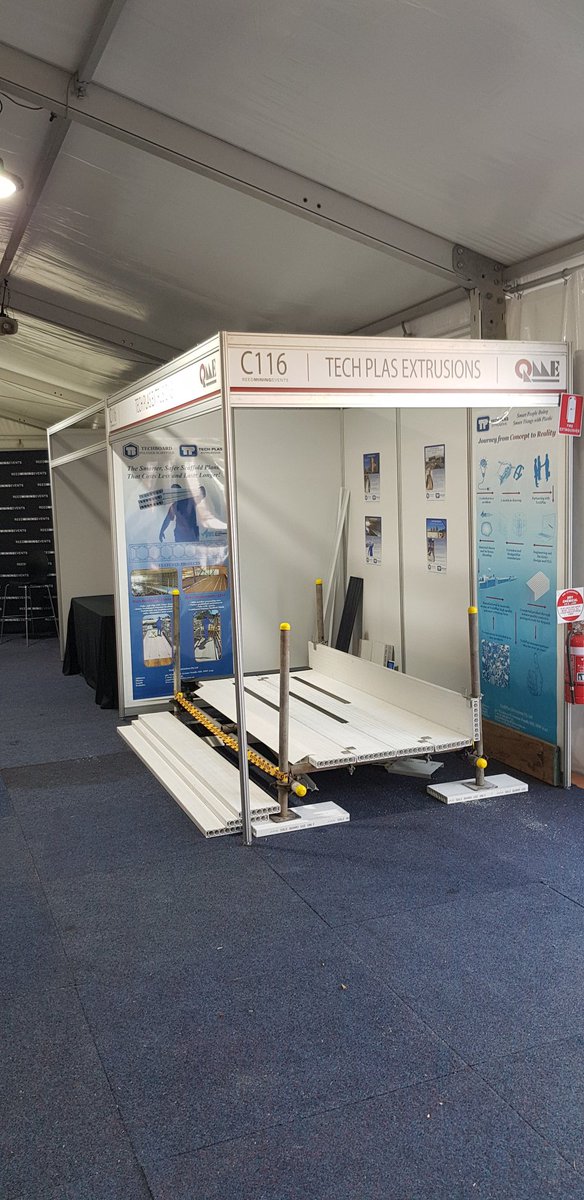 TechBoardAus's tweet image. Come see us at #qme18 Stand C116 for the TechBoard #polymer scaffold plank display,  discuss any custom extrusion requirements or pinch a couple lollies for a mid-show sugar hit! #scaffolding #mining @MiningQLD #TechBoard #exhibition