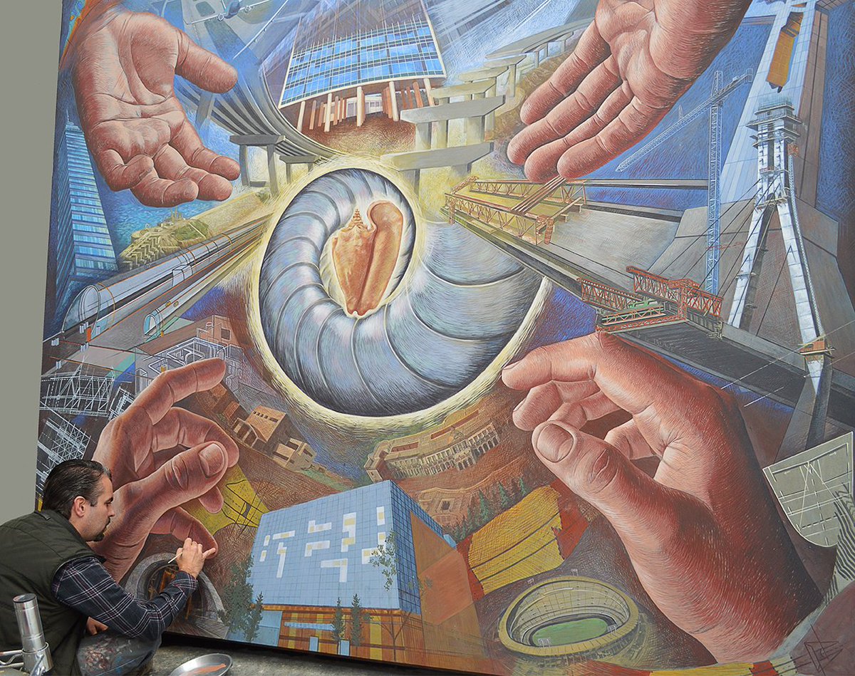 DanielPonzaneli's tweet photo. Cada minuto invertido, cada sacrificio, cada gota de sudor, todo vale la pena cuando termino y veo completa una de mis obras. 
'Ingenieria, Zona Áurea', mural / 9 mts ² / vidrio líquido (cuarzo) sobre concreto y acero (Constructora PCI, CDMX, 2013) https://t.co/5t4ZZs5uTy