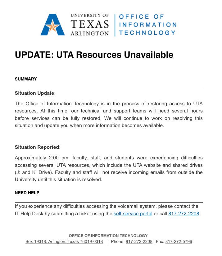 The Shorthorn On Twitter The Uta Website Is Currently Experiencing A Temporary Service Outage We Are Currently Looking Into This Issue And Will Have More Information Soon Https T Co Toavr4vuaw