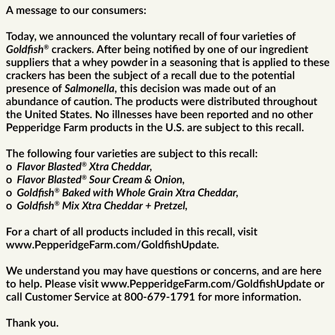 Ritz Cracker Recall Chart