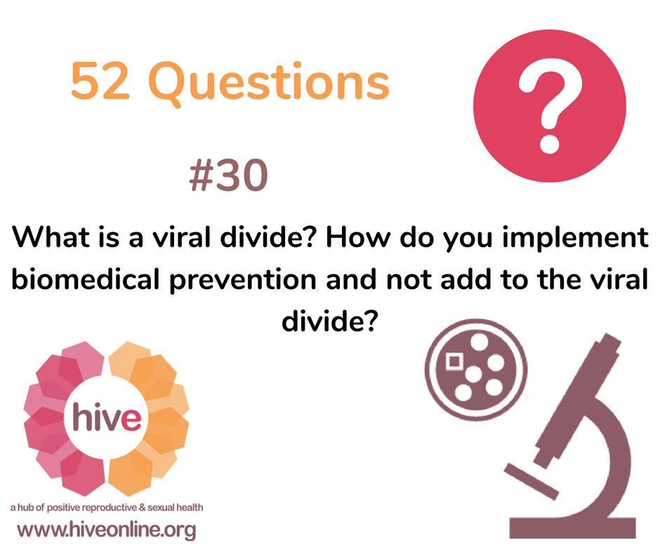 HIVE_Online's tweet photo. Tune in tomorrow at 1pm PT for #52Questions #30: "What is a viral divide? How do you implement biomedical prevention and not add to the viral divide?" @DrDemetre of @nycHealthy guest stars. https://t.co/DSdNaWdsZH