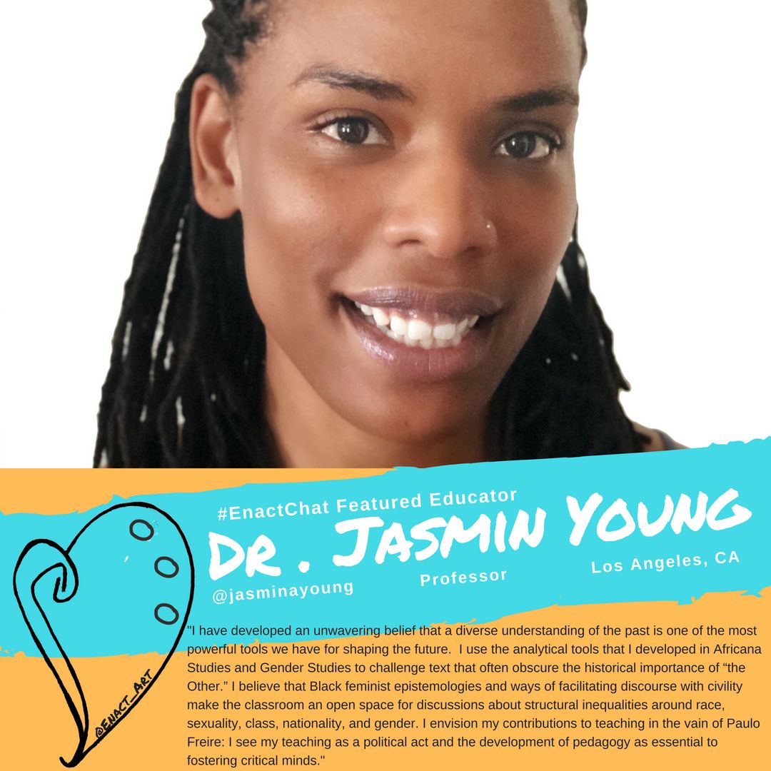 enact_art's tweet photo. We are excited to have @jasminayoung as a Featured Educator for our second #EnactChat. Dr. Young's post-secondary expertise will, undoubtedly, add tremendous insight to #EnactChat II. Looking forward to learning how she #Gamifies learning spaces! https://t.co/9omATOsh1p