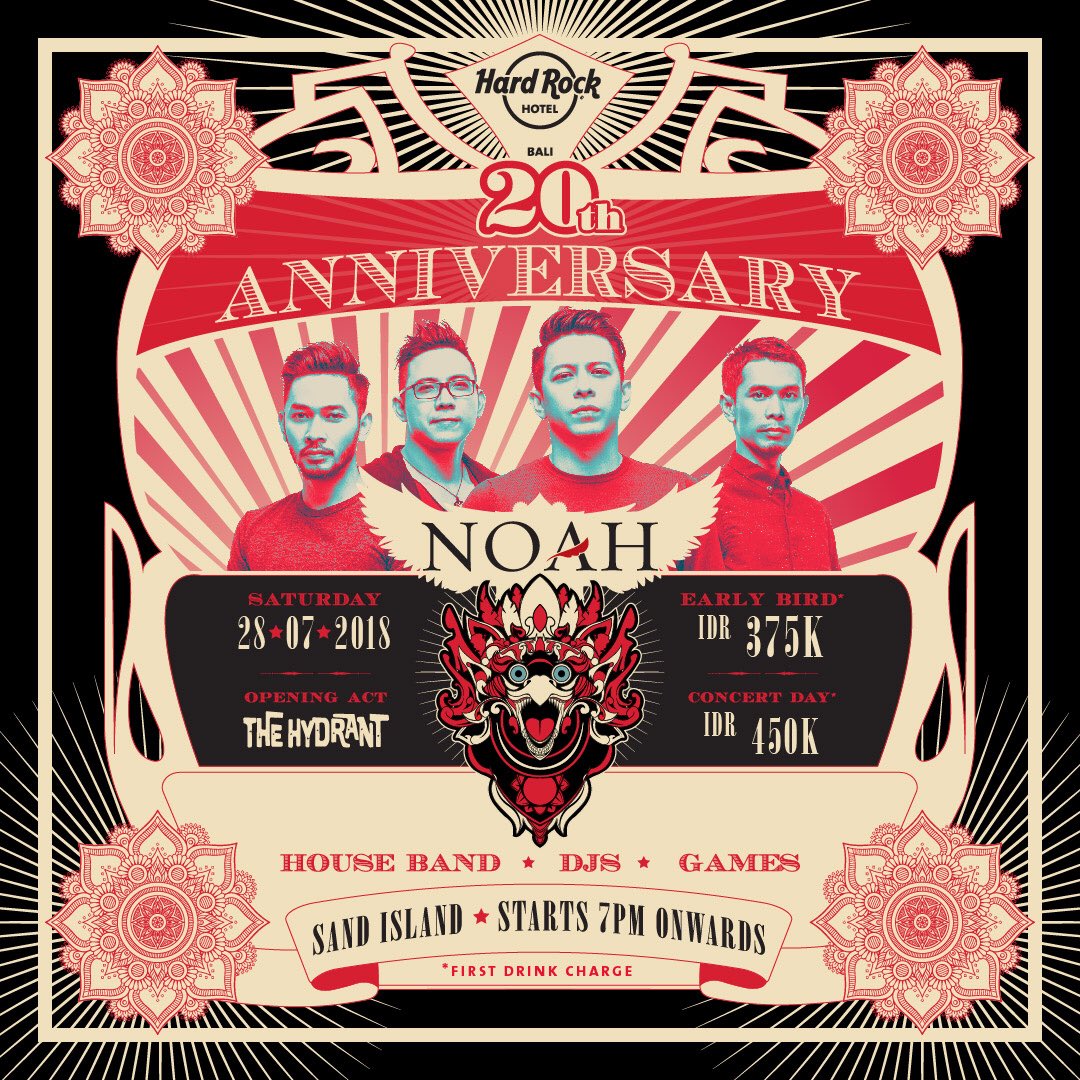 Hallo Hallo Bali. <a href="/NOAH_ID/">NOAH</a> akan tampil di Hard Rock Hotel Bali pada Hari Sabtu, tanggal 28 Juli 2018 #NOAHBali Sampai jumpa di Bali ya, teman-teman :)