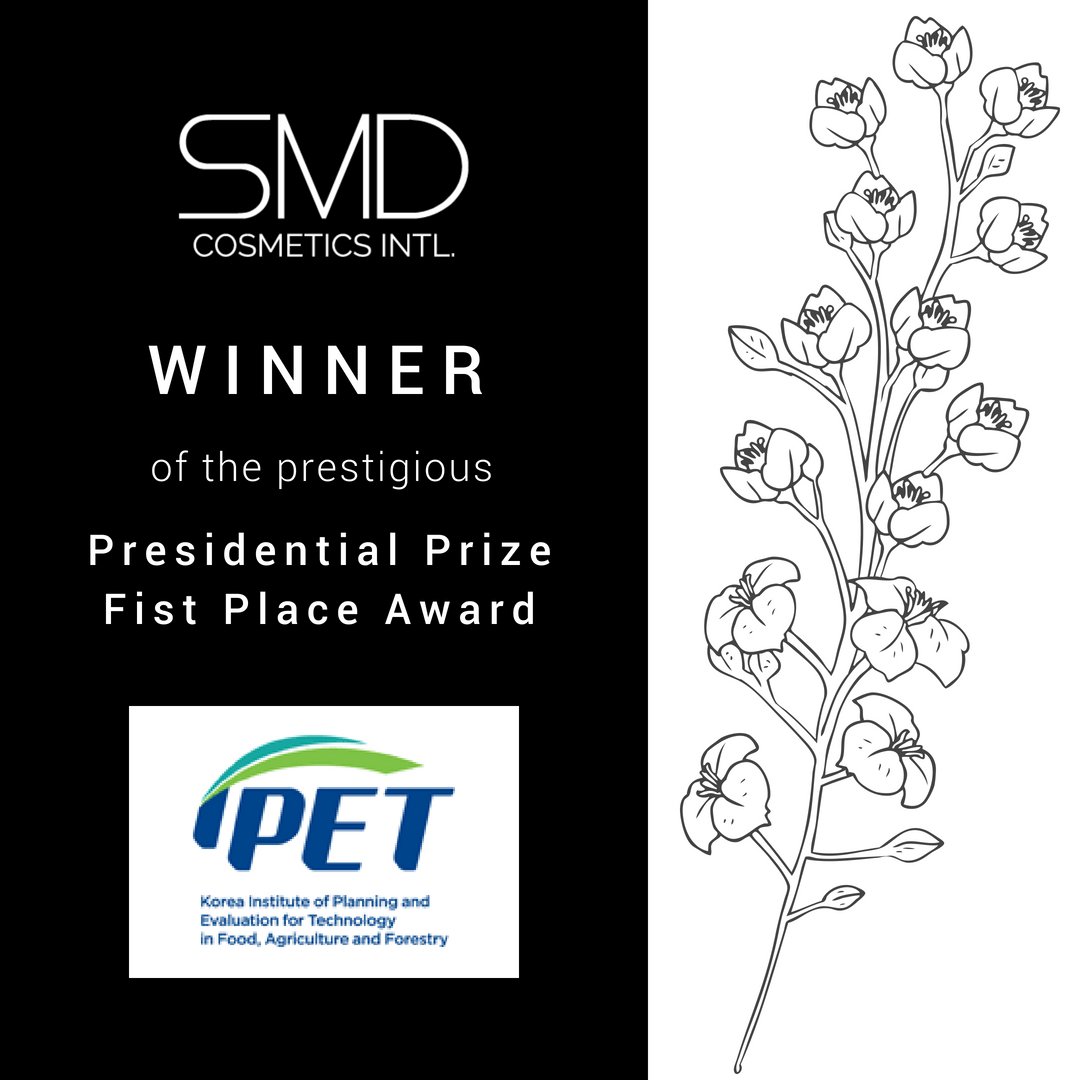 #SMDCosmetics is the only #cosmeticcompany to have ever been won the prestigious PRESIDENTIAL PRIZE FIRST PLACE AWARD from the #Korea Institute of Planning & Evaluation for #Technology in Food, Agriculture, Forestry & Fisheries (#IPET)
#SkinCareAwards #koreanbeauty #kbeauty #skin