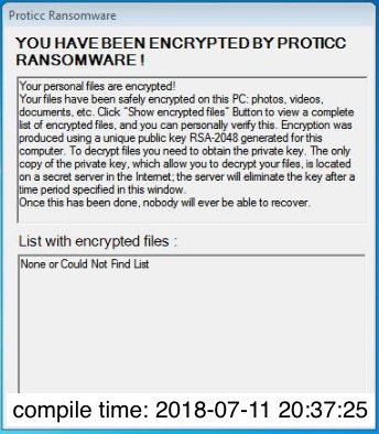 malwareforme's tweet photo. Proticc Ransomware (found by @malwrhunterteam) showing it is still in development and changing https://t.co/o0a9uW5gMT