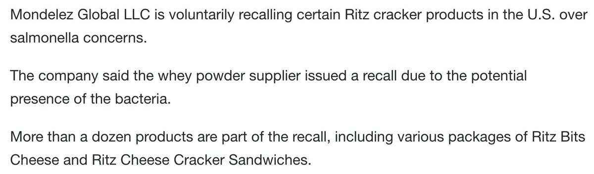 Ritz Cracker Recall Chart