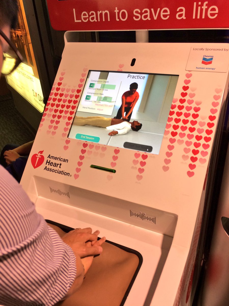 MerryTea's tweet photo. Waiting for my flight and saw this automated hands-only CPR simulation machine. What a great idea by the @American_Heart  so that the general public can learn #CPRSavesLives ❤️

@ResusCouncilUK @TheBHF @KingsNursing #California https://t.co/87lt9bIh2H