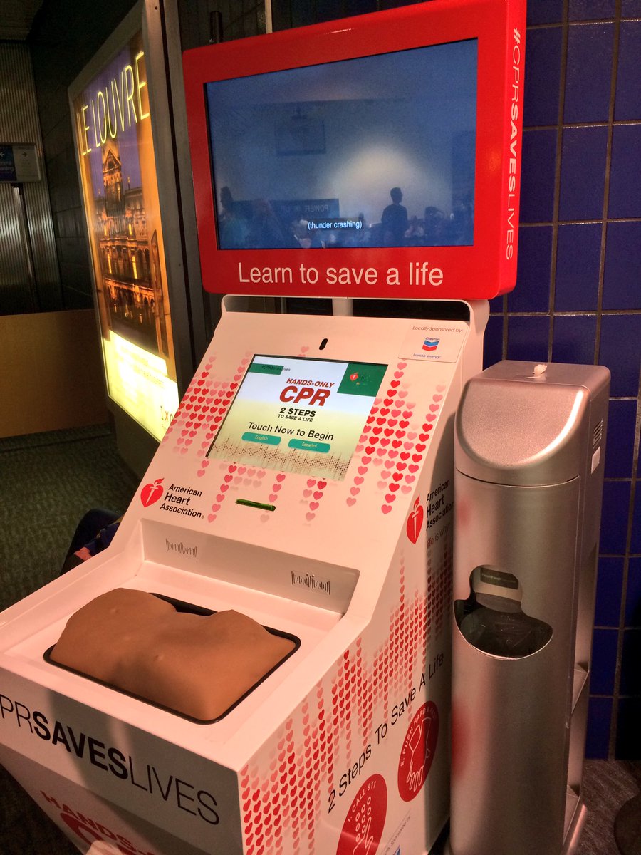 MerryTea's tweet photo. Waiting for my flight and saw this automated hands-only CPR simulation machine. What a great idea by the @American_Heart  so that the general public can learn #CPRSavesLives ❤️

@ResusCouncilUK @TheBHF @KingsNursing #California https://t.co/87lt9bIh2H