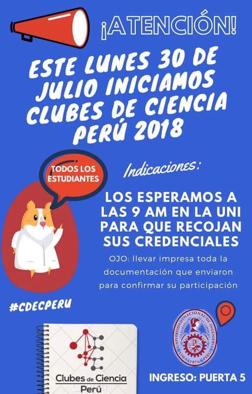 CdeCPeru's tweet photo. ¡Este lunes 30 iniciamos las actividades previas a #CDCPeru 2018! TODOS los estudiantes recibirán sus credenciales en la @UNIofocial (Ingreso puerta 5).
Revisa la lista de cluberos aceptados: https://t.co/i30uHCM0DQ
#VamosConTodo 👨🏽🔬👩🏽🔬🇵🇪 https://t.co/7fAAY7020U