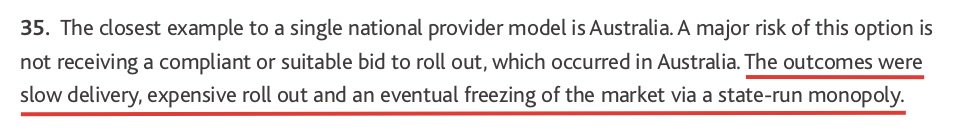 gmclwill's tweet image. UK govt releases policy for 'full fibre' by 2033 (50% by 2025) driven by infrastructure competition. Australia's national monopoly model slammed with state-run monopoly 'freezing' the market. #NBN See full report at assets.publishing.service.gov.uk/government/upl…