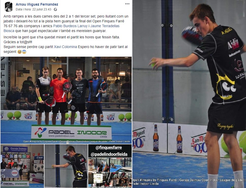 Felicitamos a <a href="/ArnauIniguez/">Arnau Iñíguez</a> por haber ganado la la final del Open Finques Farré.
Felicitats campió!
<a href="/padelator/">Padelator</a> #AIDIN #WiFi #FibraOptica #CableadoEstructurado #padel #patrocinio