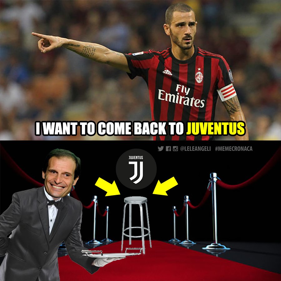 Retweeted Lele Angeli (@LeleAngeli):

Massimiliano Allegri ready for the (possible) return of Leonardo Bonucci... 😏😂 #memecronaca #bonucci #allegri #FinoAllaFine #Juventus #Juve #calciomercato   @juvefcdotcom