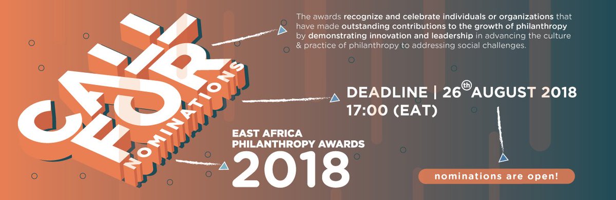 We are pleased to announce the 3rd EAST AFRICA PHILANTHROPY AWARDS and the call for nominations is now on. Click here to NOMINATE individuals or organizations that have made outstanding contributions to the growth of philanthropy. #EAPA2018
surveymonkey.com/r/EAPAnominati…