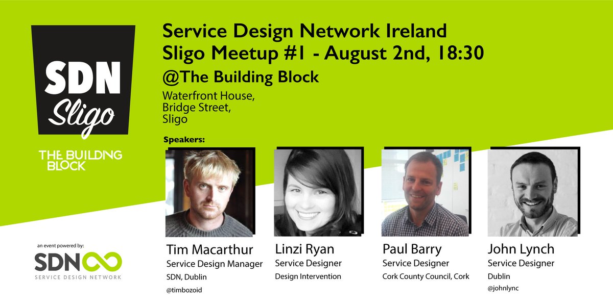 Just a little over a week to go, and we have a new speaker! If you are in the North-West on August 2nd, come along to <a href="/TBBSligo/">The Building Block</a> in #sligo to hear #servicedesign stories from FOUR speakers! Bring friends! Get your tickets now! eventbrite.ie/e/service-desi…