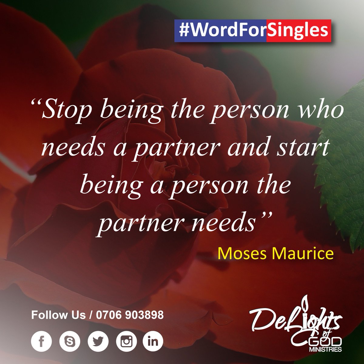 DelightsOfGod's tweet photo. #WordforSingles 
“Stop being the person who needs a partner and start being a person the 
partner needs”“Stop being the person who needs a partner and start being a person the partner needs”. Quotes by @MosesMaurice.
https://t.co/CahqAkh4q8
#Relationships #marriage #lifecoach https://t.co/QEUOSxzina