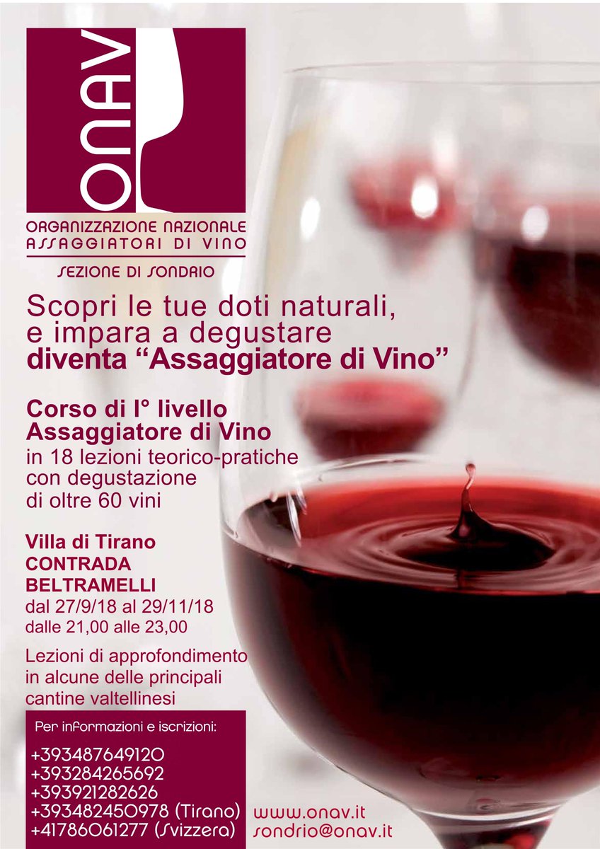 ONAVSONDRIO's tweet photo. Aperte le iscrizioni per il #CORSO PER #ASSAGGIATORI DI #VINO 2018!
 Per qualsiasi info visita la pagina sul sito @ONAVSONDRIO a questo link https://t.co/sxOdWBOvC7. https://t.co/KQ4TWjfZAs
