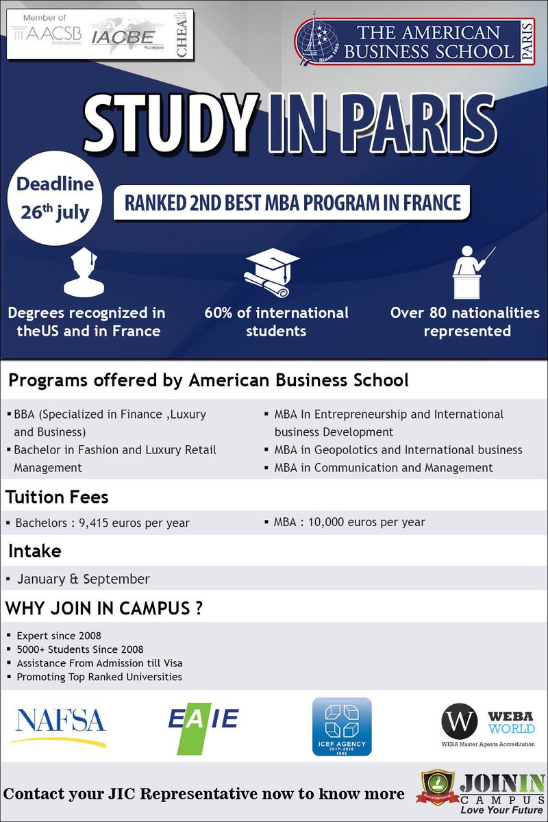 joinincampus's tweet photo. Study in Paris: The American Business School
https://t.co/o3PqNS5Zmr
#studyinparis #Topranked #MBAprogram #studyBBA #in #finance #Luxury #fashion #studyMBA #in #Entrepreneuriship #IBD https://t.co/sNWwCOiUal