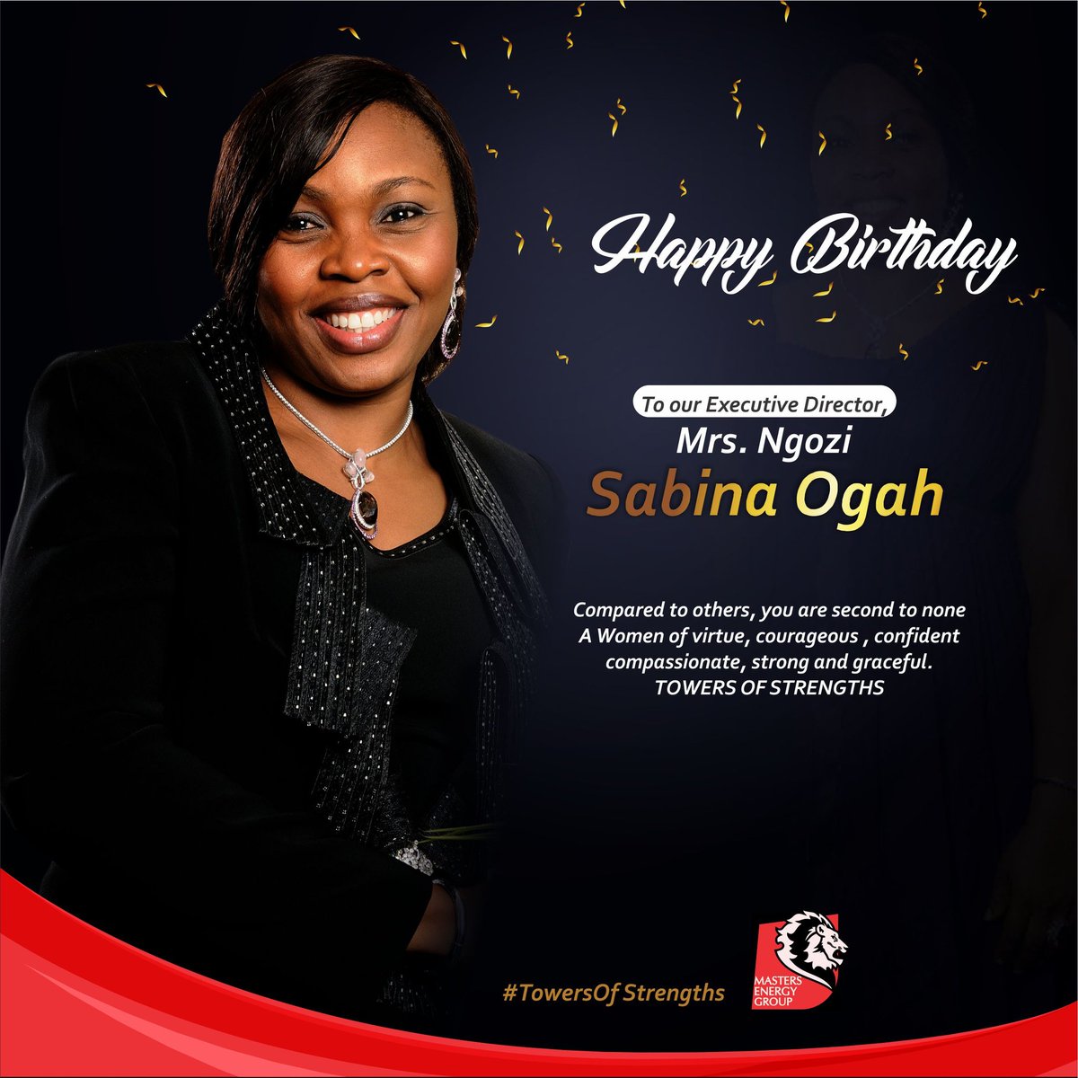 masters_energy's tweet photo. Happy Birthday to our Executive Director Mrs Ngozi Sabina Ogah. One of the pillars of our great company Masters Energy Group.
#TheMastersWay https://t.co/9RTHuYVGV8