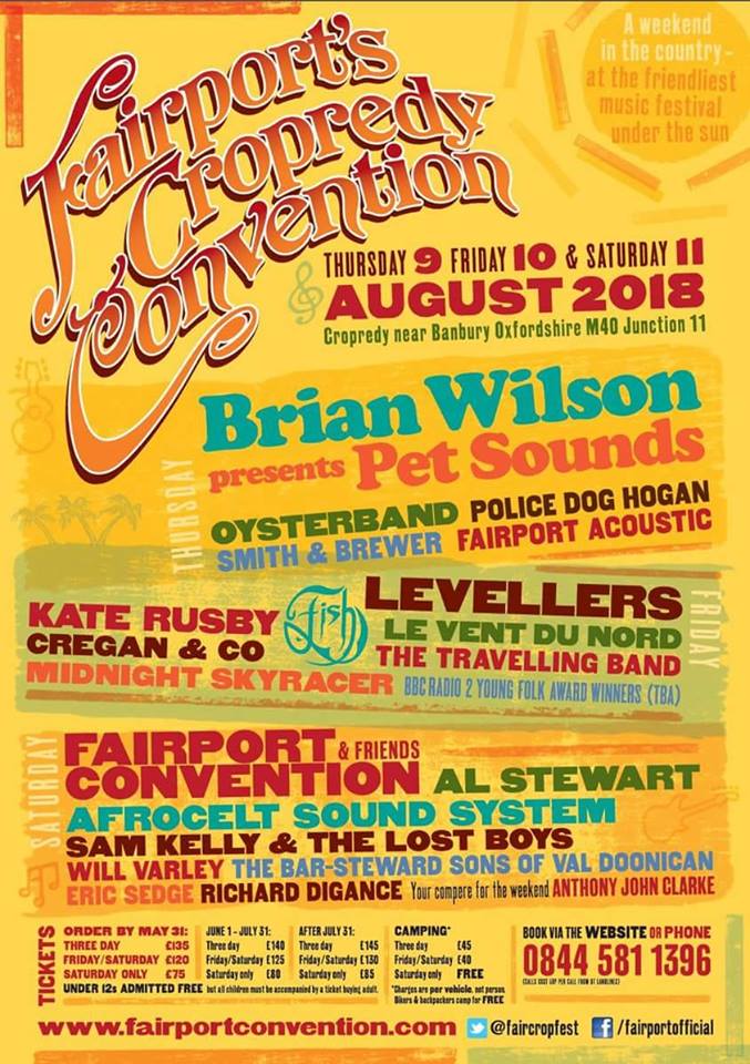 WHAT'S ON:
Thursday 9 August - Saturday 11 August
Fairport's Cropredy Convention
Cropredy near Banbury, Oxfordshire M40 Junction 11

For a full listing of events in and around the area, please see our Website, click on What's On Guide, Local Events.