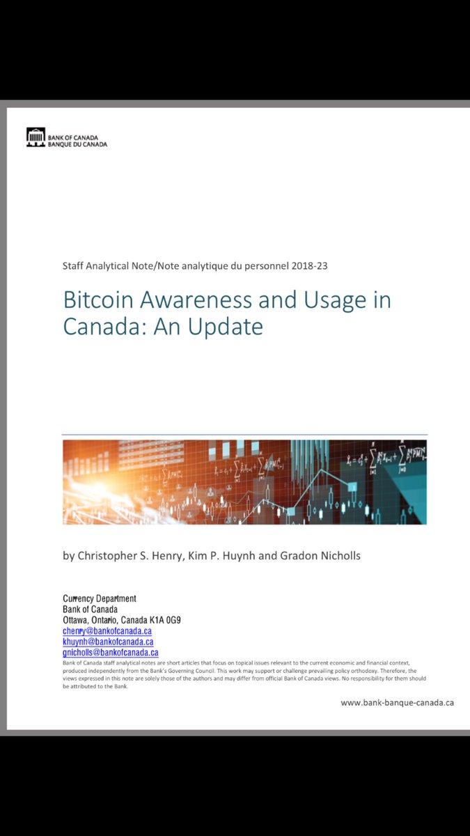 BlogueroDigital's tweet image. #BlogPaperNews on #Finect By @Bloguerodigital Informa ✍️ El Banco Central de Canadá publica el estudio bankofcanada.ca/wp-content/upl… “Conciencia y uso de Bitcoin” del que se desprende que el 58% de los ciudadanos Canadienses usaron #bitcoin para fines de #inversión durante 2017.