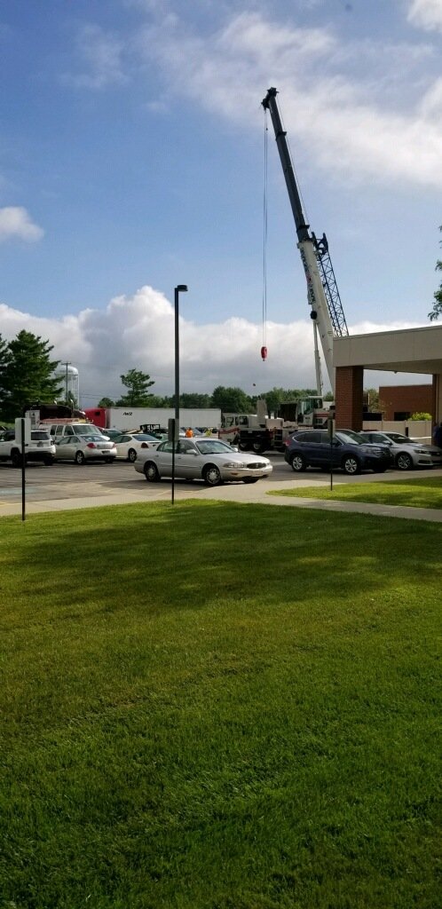 IUHealthDave's tweet photo. The crane is here and ready to go installing the new #stateoftheart MRI at IUH Jay! @IUHealthECR . So exciting to see such an investment in the health of our community. https://t.co/cEexVBQRC2