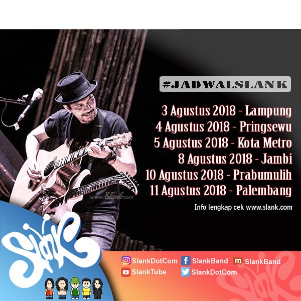 slankdotcom's tweet photo. Buat yang di Sumatera, siapkan diri kalian karena di awal Agustus 2018,  Slank akan keliling Sumatera! 

Cek info #JadwalSlank hanya di website official #Slank https://t.co/Ct0TZuczfp

Ayo #ngeSlankRameRame dan sebarkan ke yang lain! https://t.co/0q0FrNU5Ci