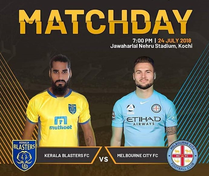 It’s matchday!
Its a historical day for @IndianFootball as @KeralaBlasters becomes the first Indian club to host an International pre-season tournament🔥

#KeralaBlasters #IndianSuperLeague #MelbourneCityFC #preseason #LaLigaWorld #GironaFC #KBFC