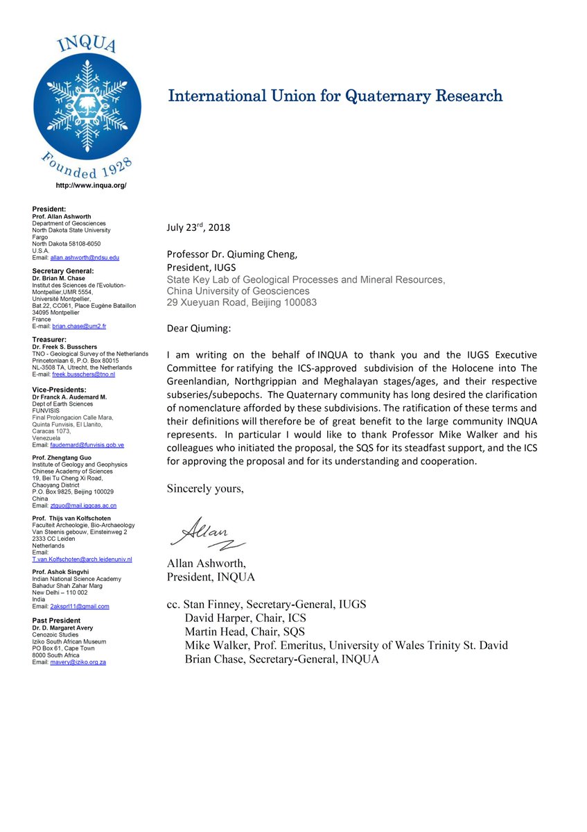 theIUGS's tweet photo. The International Union for Quaternary Research (INQUA) congratulates IUGS/ICS/ISQS for the ratification of Holocene subdivisions.
#IUGS #INQUA #QuaternaryResearch #IUGS_ICS #Holocene #Greenlandian #Northgrippian #Meghalayan #ChronostratigraphicChart @INQUA_ECR https://t.co/n4gvcRQK6V