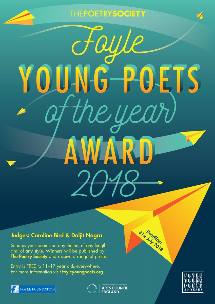 PoetrySociety's tweet photo. Calling all 11-17 year olds! Exactly one week to go until the #FoyleYoungPoets of the Year Award closes for entries. Help us spread the word - closing midnight BST 31 July 2018.

Enter at https://t.co/BYvO8ywy1t https://t.co/HKQeTr30f0