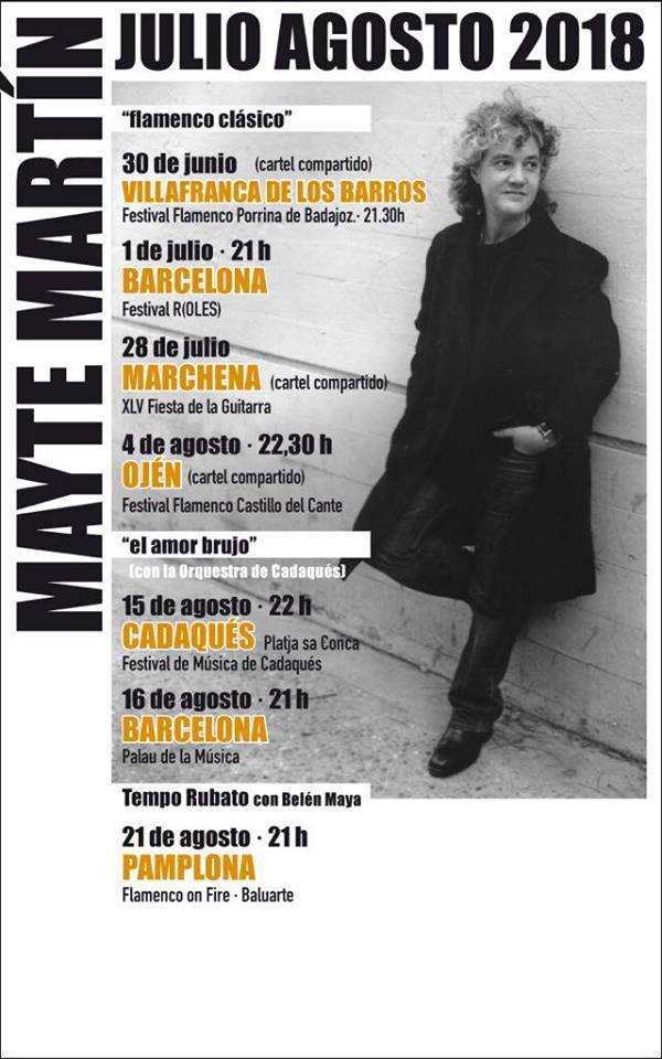 Cantaora de flamenco, boleros y compositora. Mayte Martín grabó su primer disco en 1994 y desde entonces su carrera ha ido en ascenso. Este año podremos escucharla en nuestro #CastillodelCante de #Ojén con la guitarra de Manuel Heredia. Entradas en castillodelcante.es