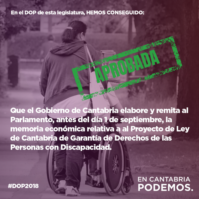 Podemos_CANT's tweet photo. La Ley que garantice los derechos de las personas con discapacidad deberá de ser una realidad en Cantabria antes de que finalice la legislatura. Seguimos trabajando para lograr la igualdad real de todos y todas. #DOP2018 https://t.co/3igppqo442