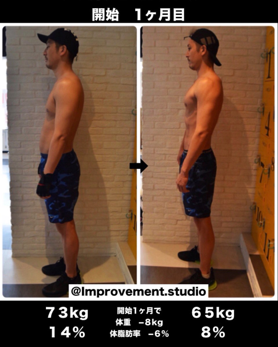Twitter पर Improvement Studio プラン途中経過 Improvement Studio 2ヶ月 ダイエットコース開始1ヶ月目の途中経過の様子 こちらのプランのお客様は現在ダイエットを始めて1ヶ月目にして体重は 8kg 体脂肪率は 6 の減量に成功致しました T