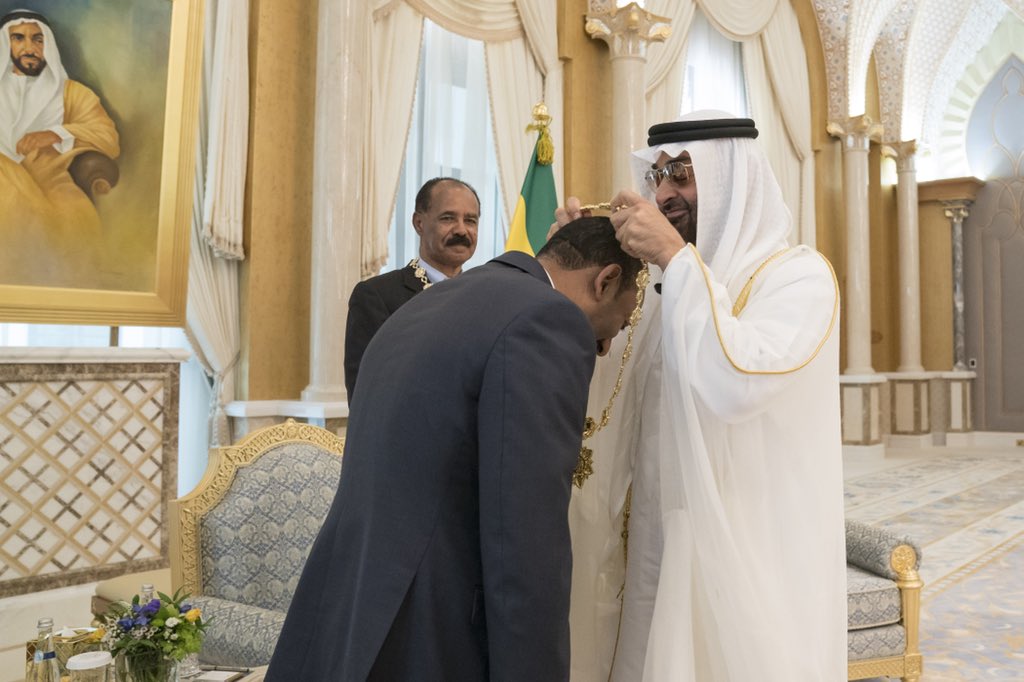 #Ethiopia #Eritrea #UAE: PM #AbiyAhmed &amp; Pres. Isaias Afewerki, both in #UAE for peace process consultations were awarded the Presidential Medal, The Zayed medal, by the Crown Prince Sheikh Mohammed bin Zayed Al Nahyan, "for bringing peace between the two countries."<a href="/fitsumaregaa/">Fitsum Arega</a>