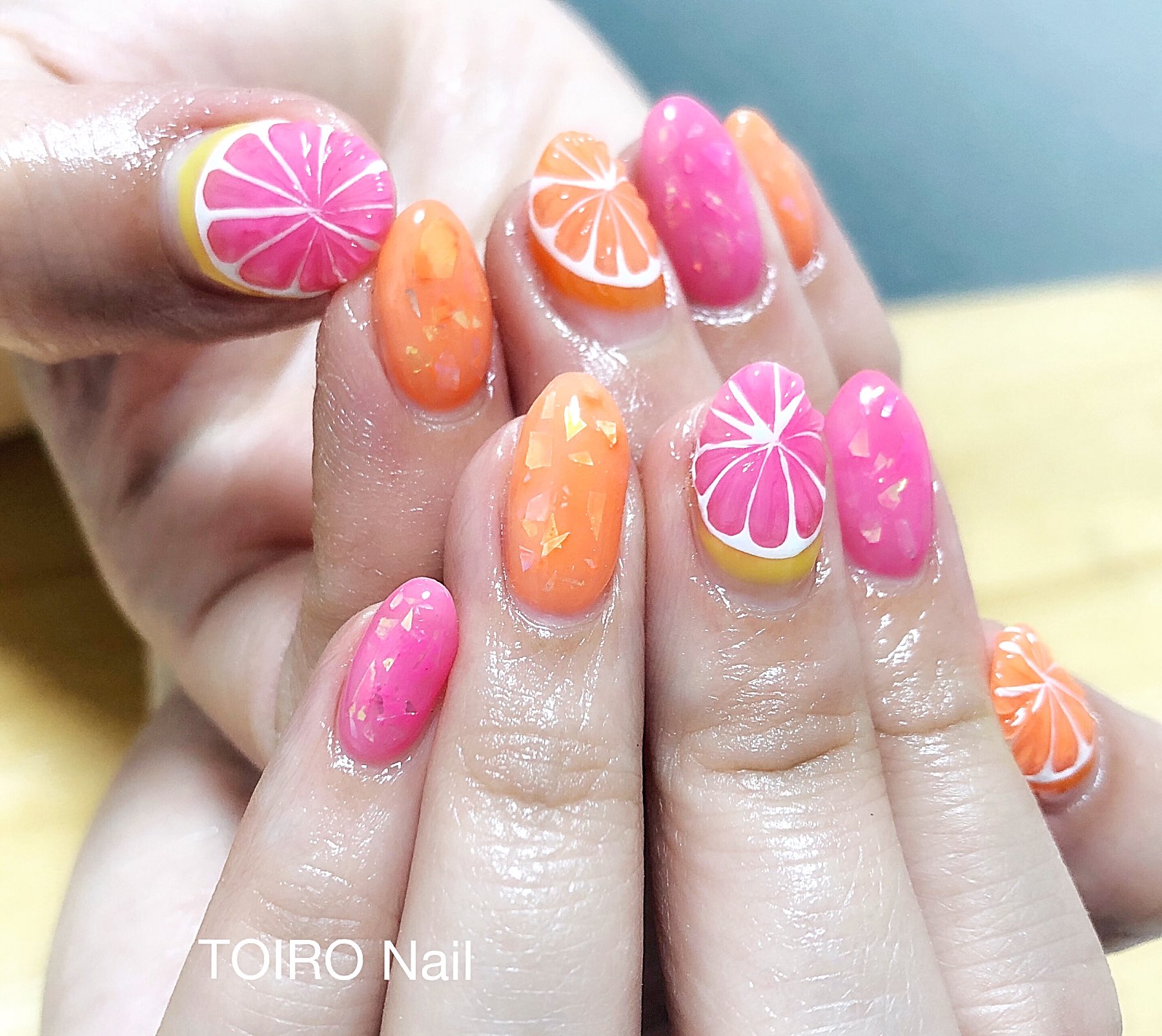 Toiro Nail お客様ネイル Toironail 東かがわ市ネイル 東かがわ市 フルーツネイル ピンクグレープフルーツネイル オレンジネイル ぷっくりネイル クラッシュホロネイル ジューシーネイル Summernails T Co N6fjug4tae Twitter