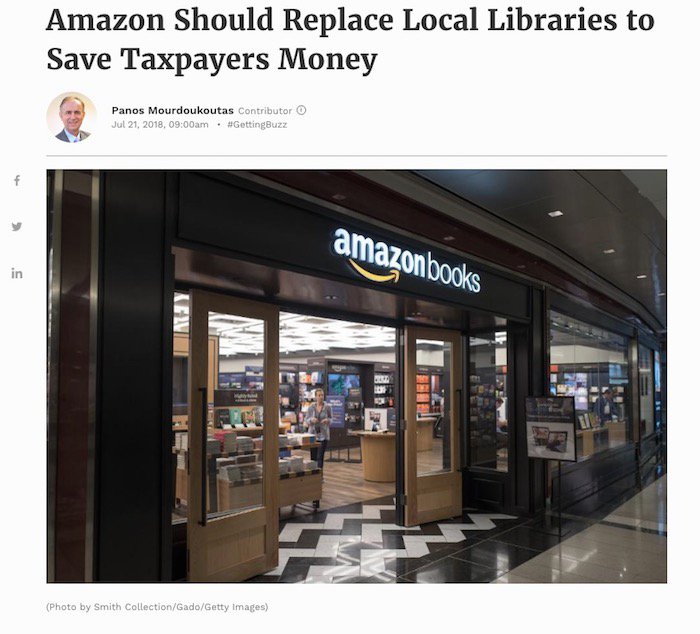 ActuaLitte's tweet image. “Amazon devrait remplacer les bibliothèques” : Forbes fait dans la provoc' actualitte.com/t/AEHjdkaq

@ALALibrary @PMourdoukoutas @Forbes @AmazonNewsFR @amazonbooks @JeffBezos 

#GettingBuzz #Amazon #bibliothèque #controverse #discutable #tribune
