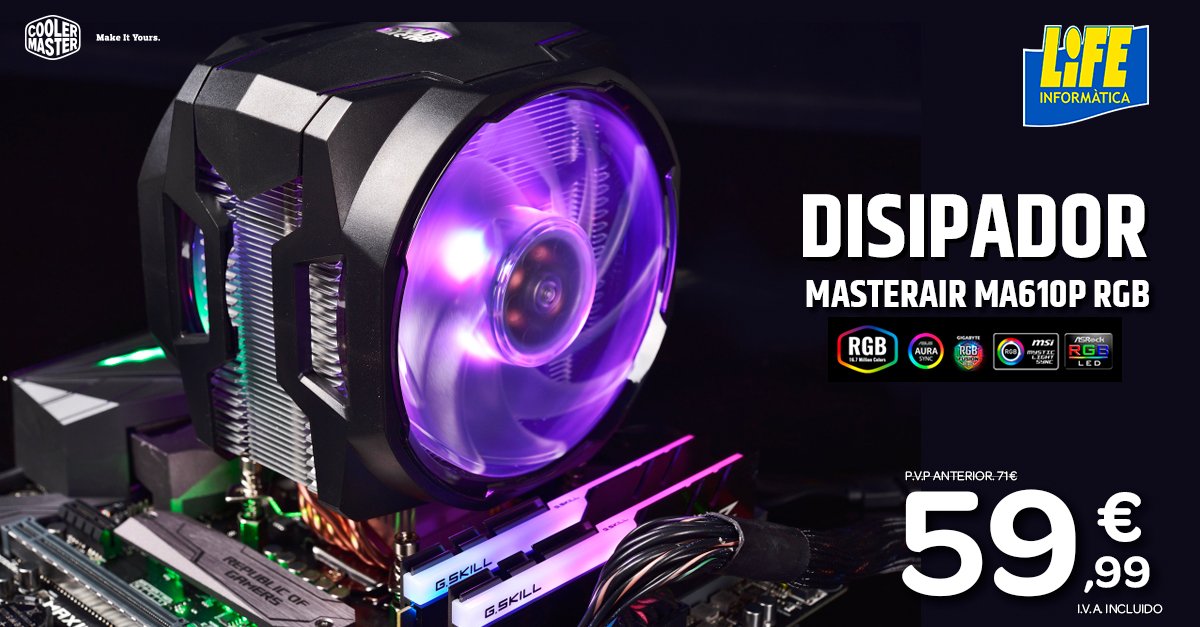 lifeinformatica's tweet photo. Gracias a @CoolerMasterEs y la MasterAir-MA610P-RGB estamos sobrellevando mejor el calor de este #Verano2018. ¡Os deseamos un #FelizMartes! #disipador #nomascalor #respiratuordenador #pcfresquito #makeityours
➡️https://t.co/B0CE8iaczE https://t.co/l1wFpTcVqD