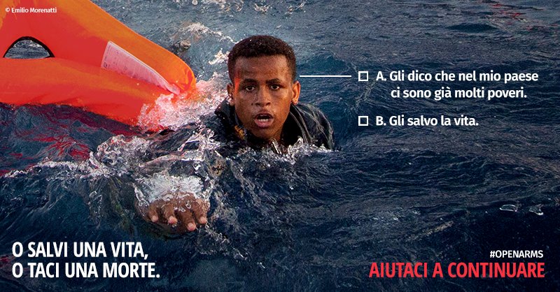 openarms_it's tweet photo. O salvi una vita o taci una morte.

#costruiamoretinonmuri #salvarevitenonèuncrimine https://t.co/KNUXska62X