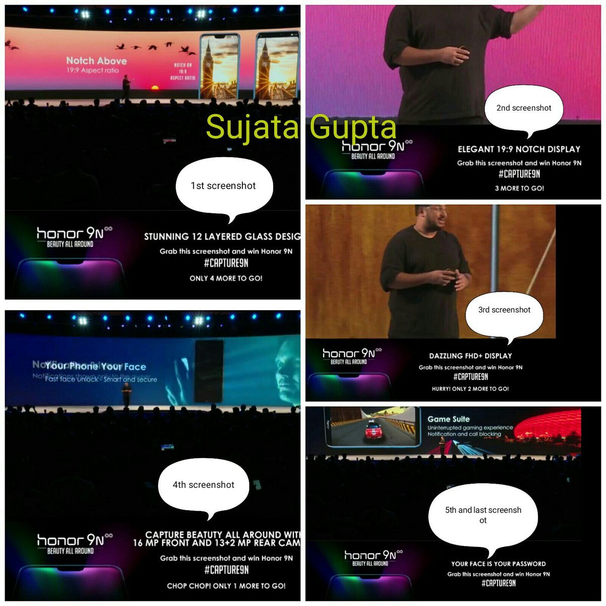 sujatagupt's tweet photo. @HiHonorIndia Here are all screenshots of #Honor9N contest banner in a collage....captured during the live streaming. .
#BeautyAllAround
#Capture9N
#Honor9N
#Honor
@HiHonorIndia
Wish to be lucky and win this awesome beauty #Honor9N...want this phone badly....@kreeti007 @SushG7 https://t.co/DnoaD7aBHf