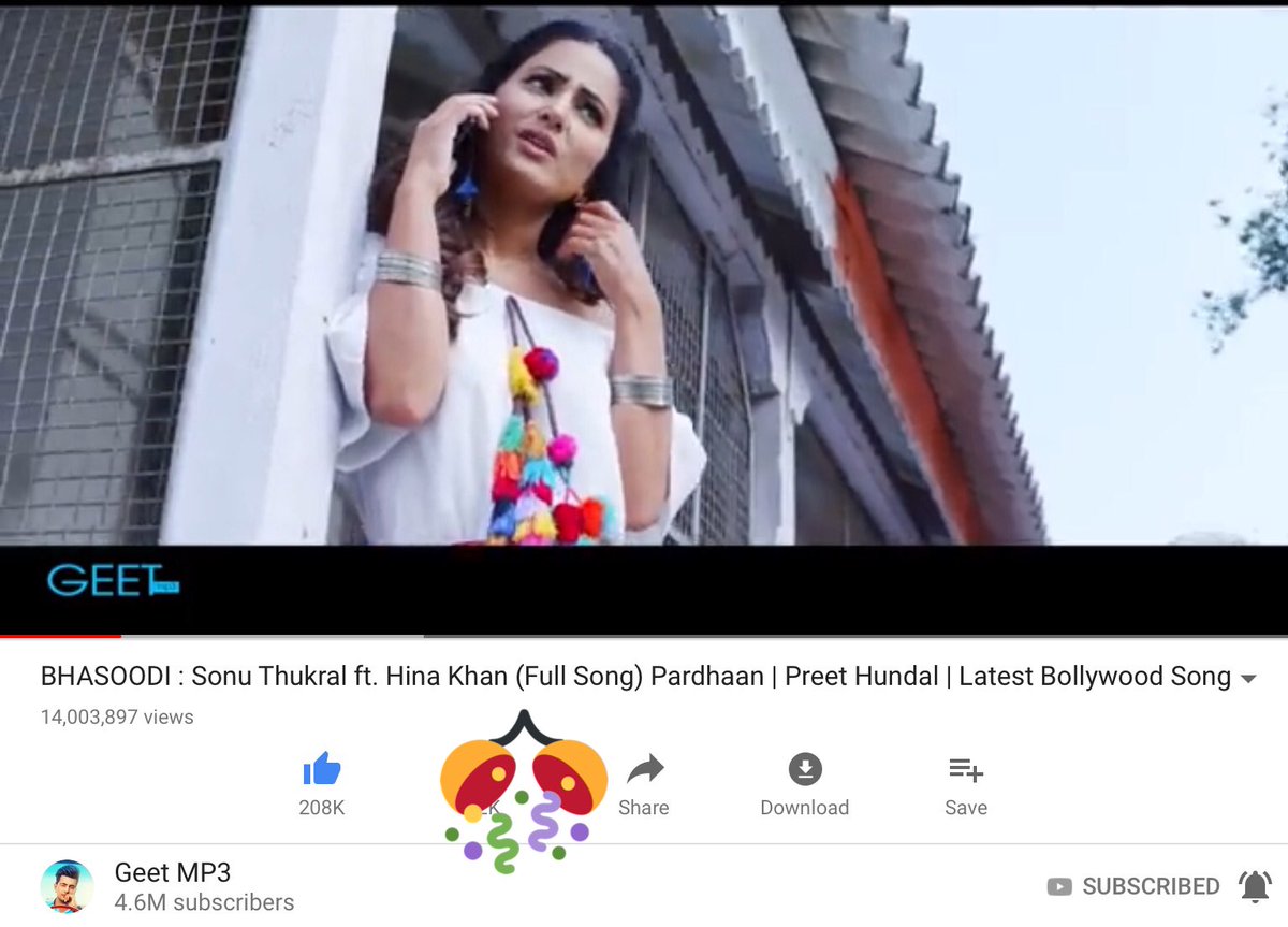 tanu_gupta80's tweet photo. Congrats @eyehinakhan ♥️what a phenomenal response on ur first music 🎶 video💃superb lyrics, dance, ur presence makes all tap their feet just a week and #BhasoodiHits14Million views #209k likes congrats to all @SonuThukral @GeetMP3 @JJROCKXX and yes #BhasoodiCelebratesOneWeek https://t.co/VJLKWg33D0