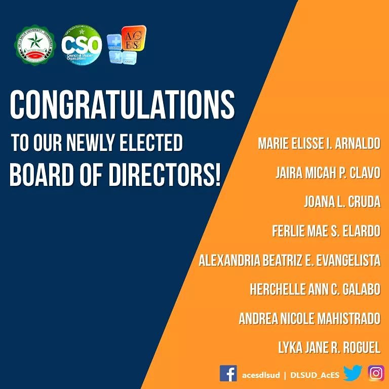 DLSUDAcES's tweet photo. “Leadership is a choice not a position.”
- Stephen Covey
Congratulations to our newly elected Board of Directors!
Welcome to AcES Family! 😍
#DLSUDAcES
#CSORSOFamily
#CSORSO1819 https://t.co/z63Hw6gtww