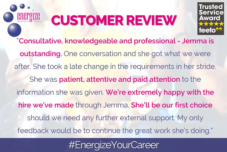 Energize_Group's tweet photo. Another ★★★★★ customer review for @Jemma_PPC! https://t.co/ywJO6wcaCg #EnergizeYourCareer https://t.co/kFycjnm2rO