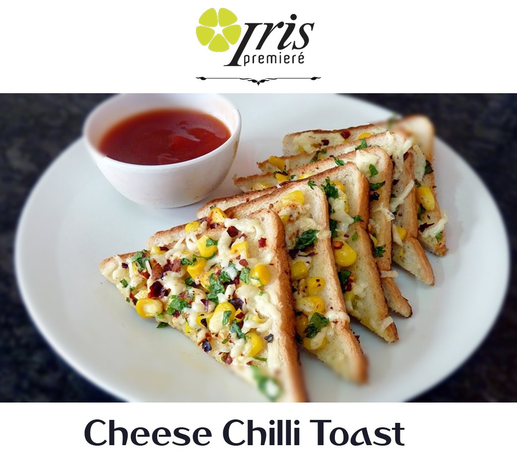 Stop salivating and visit #IrisPremiere to pair our cheesy serving of Cheese chilli toast with refreshing Tea and enjoy it with your friends and family. #CheeseChilliToast