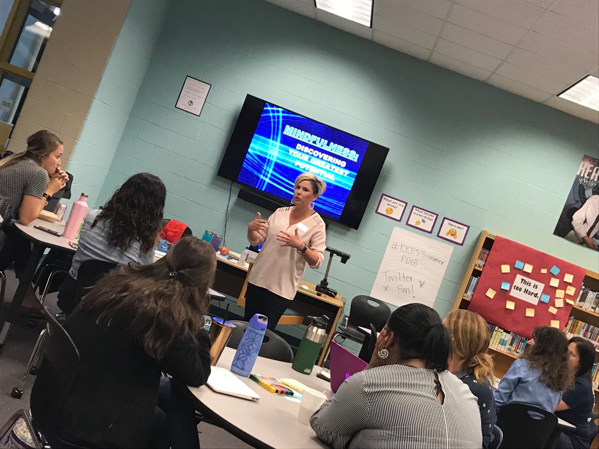 rockyriverelem's tweet photo. Thank you Mrs. Mary Newsome for engaging us in mindfulness professional development today! We are so excited to have you here! #RRESSummerPD18 https://t.co/WewNUyZ6ox