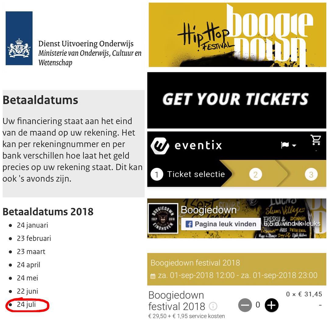 ★ Jeej! Today is payday! ★ #Stufi binnen? #GetYourTicketsNow ★
★ Hip Hop Festival Boogiedown 🔈🎤🎶😎
★ 1 september ★ #Eindhoven #NL 🇳🇱 ★
★ Tickets &amp; info: boogiedown.nu

Je mag niet missen, je moet niet slapen, je wilt viben, toch?
So get your tickets now!