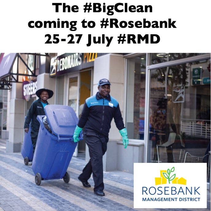 RosebankJoburg's tweet photo. Starting tomorrow, the #RMD is rolling out a 3 Day #BigClean in the #Rosebank precinct. Tell us where you think we need to focus our cleaning efforts? https://t.co/CXNAdznwml